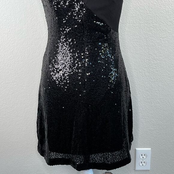 Laundry by Shelli Segal Black Asymmetric Sequined Sleeveless Mini Dress 6 NWT - Picture 10 of 13